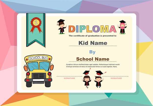 Vector plantilla de diseño de fondo de certificado de diploma de niños