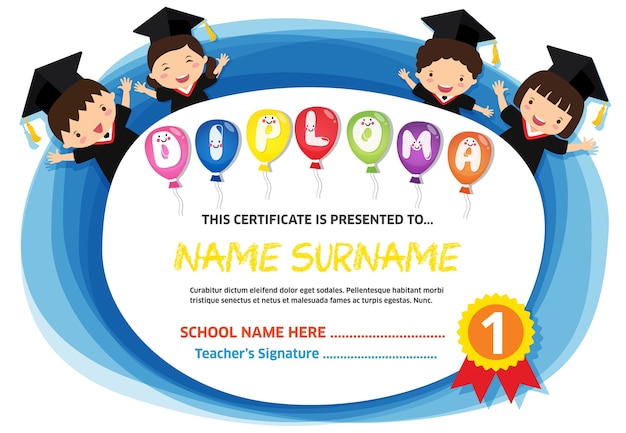 Vector plantilla de diseño de fondo de certificado de niños coloridos diploma