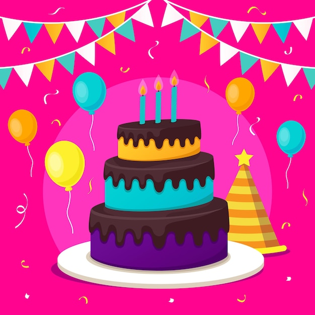 Vector plantilla de diseño de fondo de cumpleaños con delicioso pastel