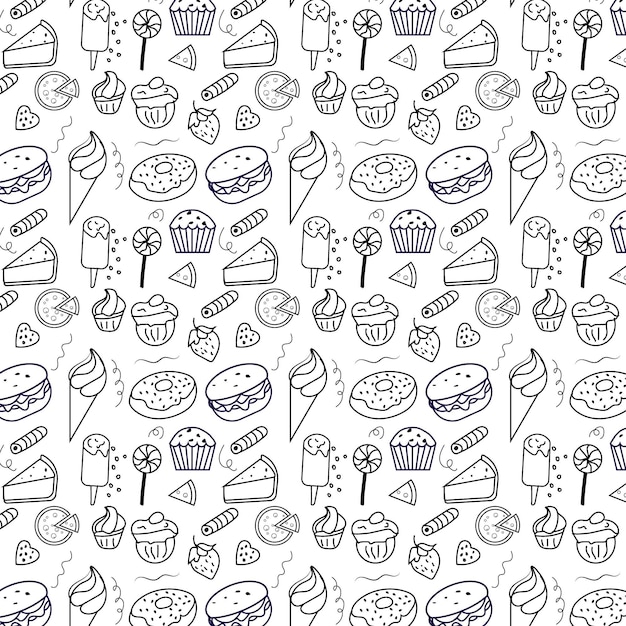 plantilla de diseño de fondo de patrón de trazo de comida rápida vectorial