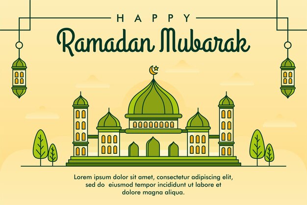 Plantilla de diseño de fondo de ramadán mubarak ilustrado de arte lineal