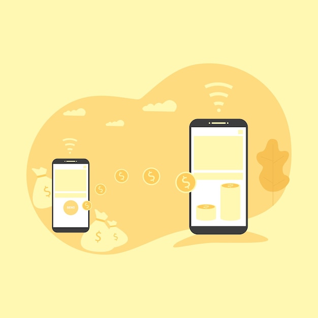 Plantilla de diseño de fondo de transferencia de dinero en línea de ilustración plana
