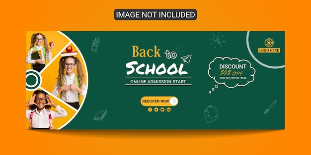 Plantilla de diseño de foto de portada de facebook y banner web de redes sociales de regreso a la escuela