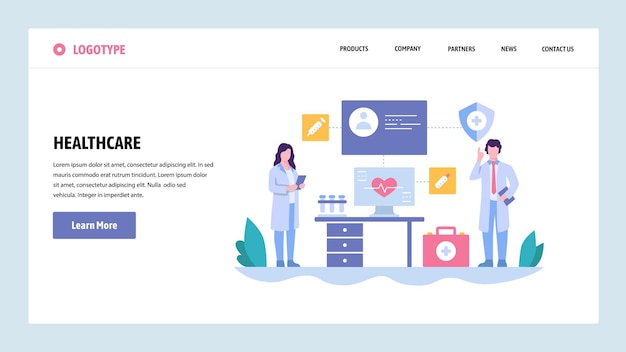plantilla de diseño de gradiente de sitio web vectorial médico y enfermera en el hospital chequeo médico conceptos de página de aterrizaje para sitio web y desarrollo móvil ilustración plana moderna