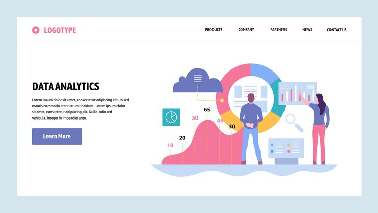 Vector plantilla de diseño de gradiente de sitio web vectorial tablero de análisis de datos e informe de finanzas empresariales conceptos de página de aterrizaje para desarrollo de sitios web y móviles ilustración plana moderna