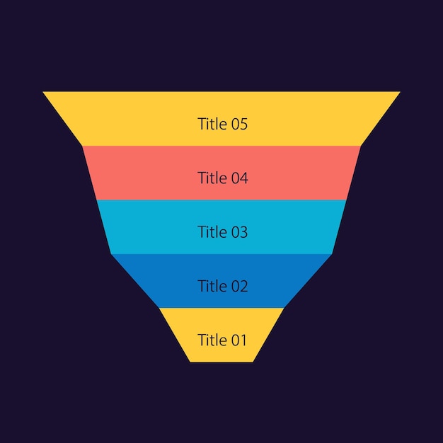 Vector plantilla de diseño de gráfico de embudo infográfico de etapas de proceso de contratación para tema oscuro