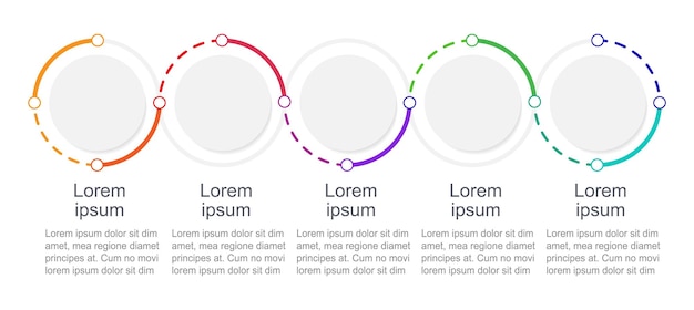 Vector plantilla de diseño de gráfico infográfico redondo multicolor infochart abstracto con espacio de copia gráficos instructivos con secuencia de 5 pasos presentación de datos visuales fuente arial regular utilizada