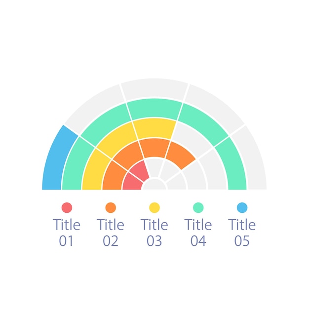 Plantilla de diseño de gráfico infográfico de semicírculo con cinco títulos
