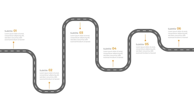 plantilla de diseño de hoja de ruta infográfica Línea de tiempo de negocios de 6 negocios importantes