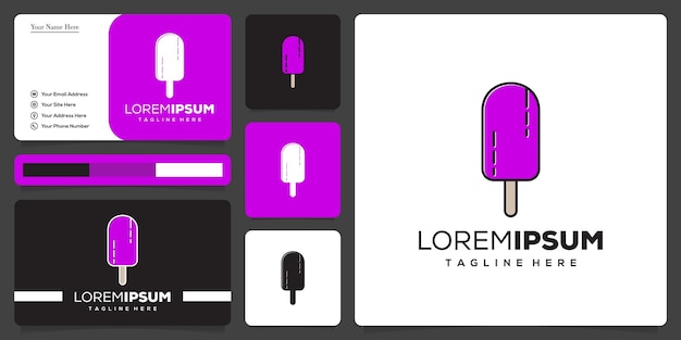plantilla de diseño de icono de línea de arte de logotipo de helado y tarjeta de visita