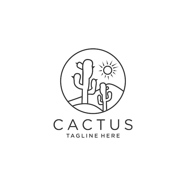 Plantilla de diseño de icono de logotipo de arte de línea de cactus