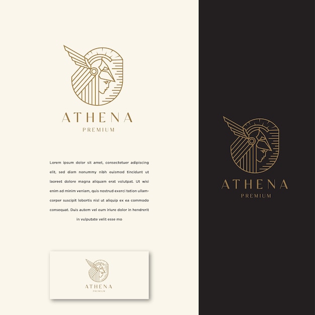 Plantilla de diseño de icono de logotipo de arte de línea de diosa griega atenea. Elegante, lujo