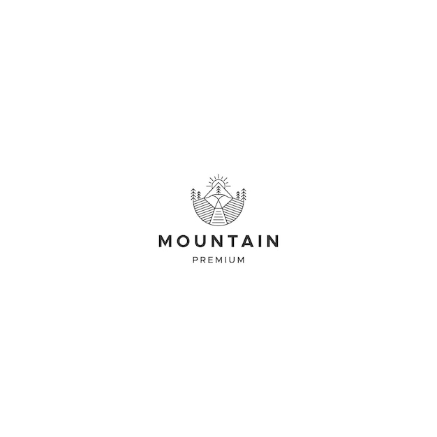 Plantilla de diseño de icono de logotipo de arte de línea de montaña