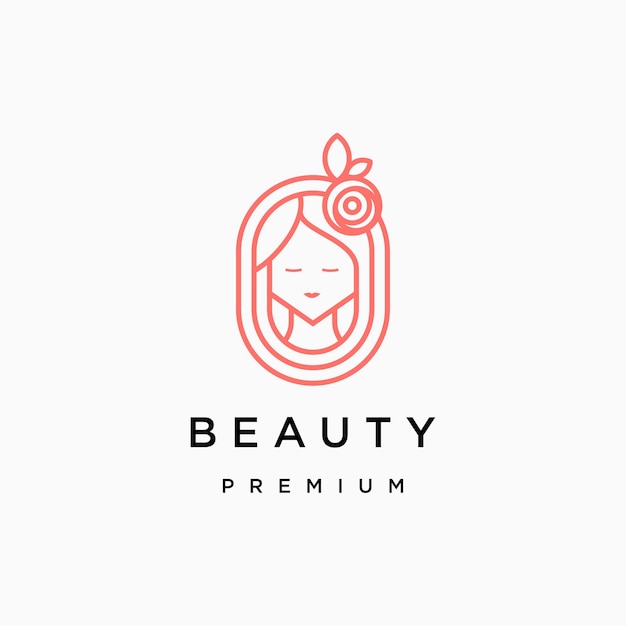 Vector plantilla de diseño de icono de logotipo de arte de línea de mujer de belleza