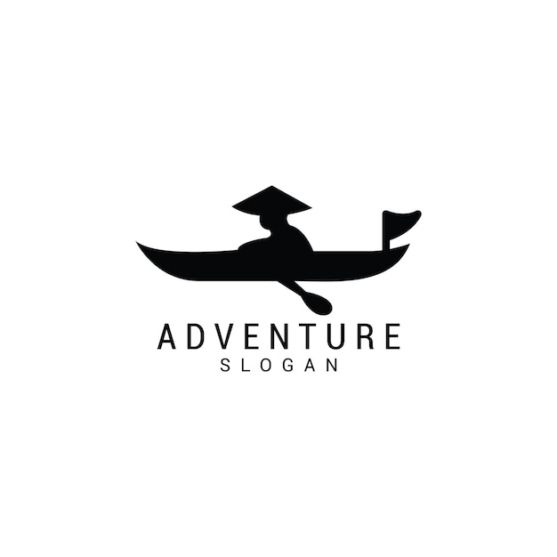 Plantilla de diseño de icono de logotipo de barco de kayak o canoa vector plano vector premium Vector Premium