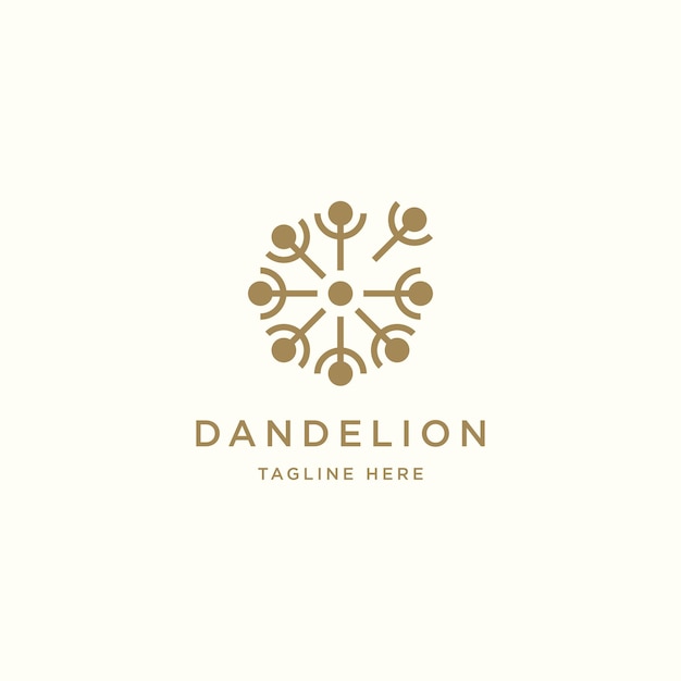 Plantilla de diseño de icono de logotipo de flor de diente de león Elegante lujo Flor de oro Spa Cosmético vector plano