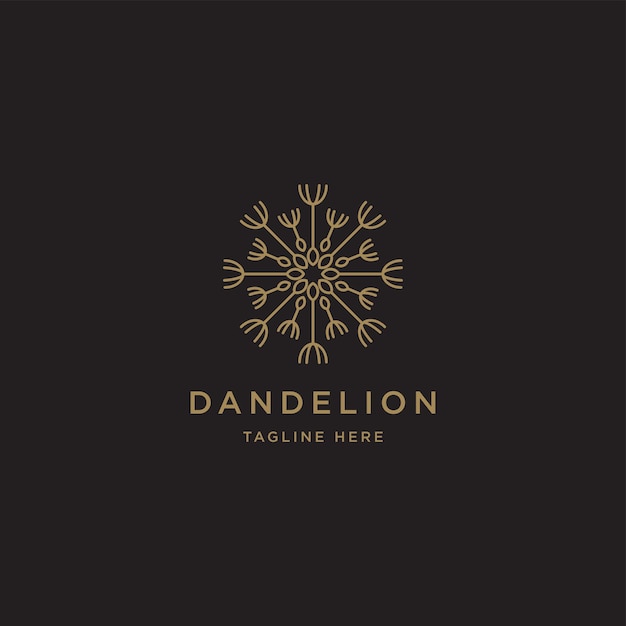 Plantilla de diseño de icono de logotipo de flor de diente de león Elegante lujo Flor de oro Spa Cosmético vector plano