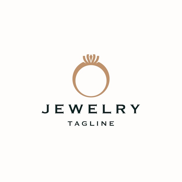 Plantilla de diseño de icono de logotipo de joyería de anillo vector plano real de belleza elegante