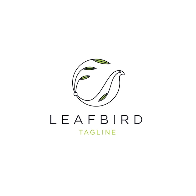 Plantilla de diseño de icono de logotipo de línea de aves de hoja