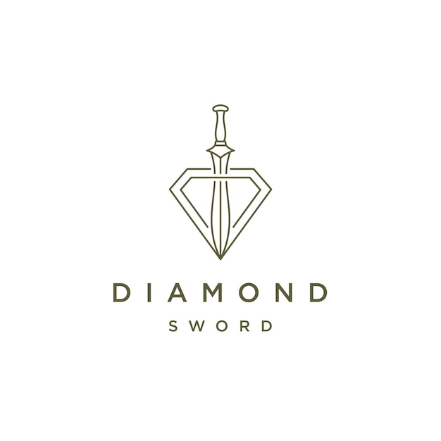 Plantilla de diseño de icono de logotipo de línea de espada de diamante vector plano