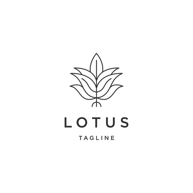Plantilla de diseño de icono de logotipo de línea de loto vector plano