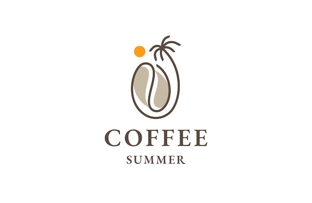Plantilla de diseño de icono de logotipo de línea de playa de verano de café
