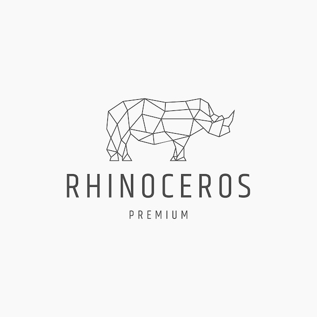 Plantilla de diseño de icono de logotipo de rinoceronte de arte de línea geométrica