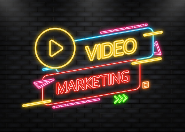 Plantilla de diseño de icono de neón con video marketing Icono de vector Banner para diseño de publicidad de marketing