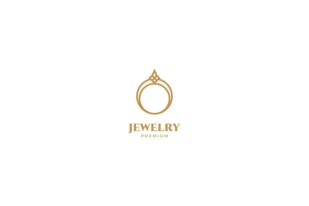 Plantilla de diseño de icono de vector de logotipo de joyería de anillo plano elegante belleza real