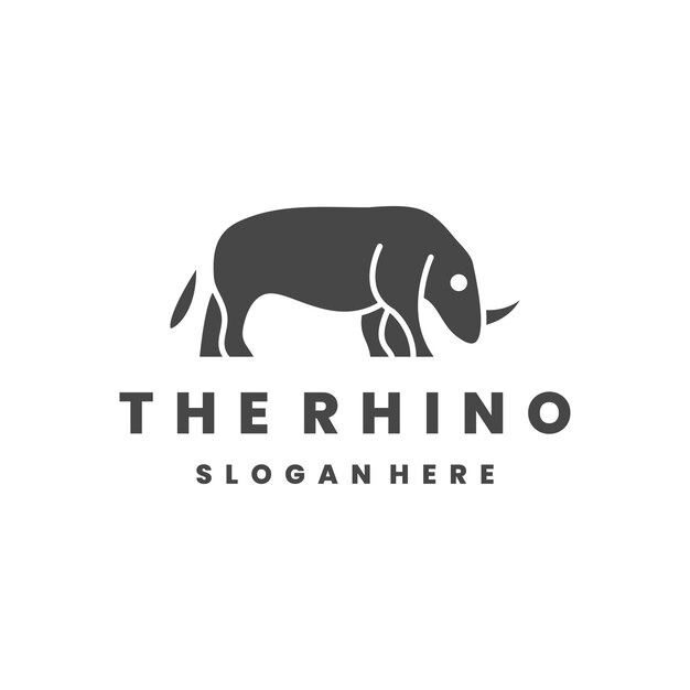 Plantilla de diseño de iconos de logotipo de estilo rinoceronte vector plano