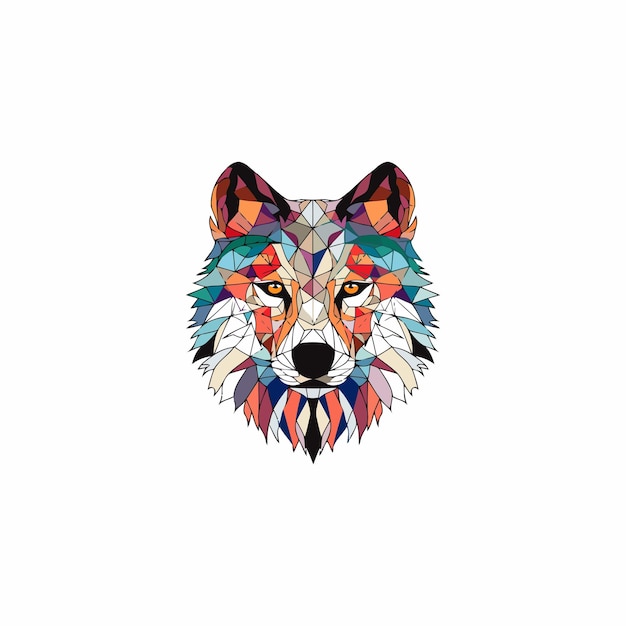 plantilla de diseño de íconos vectoriales de logotipo de lobo de colores geométricos