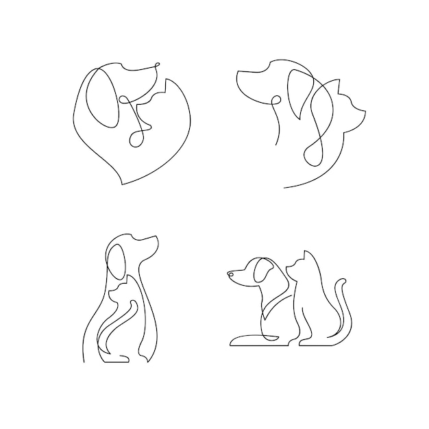 plantilla de diseño de ilustración de icono de logotipo único de línea de gato y perro