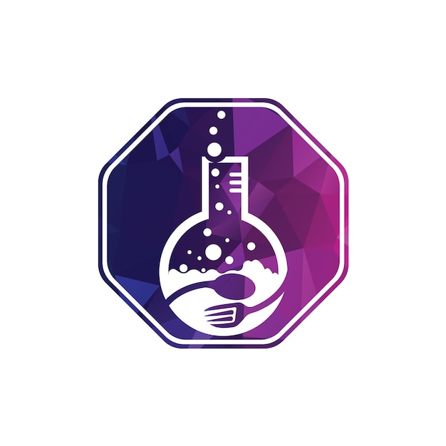 Plantilla de diseño de ilustración de icono de vector de logotipo de laboratorio de alimentos Tubo de ensayo de laboratorio con cuchara y tenedor
