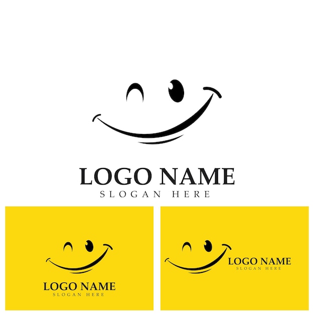 Plantilla de diseño de ilustración de logotipo y símbolo de imagen vectorial de sonrisa en fondo amarillo