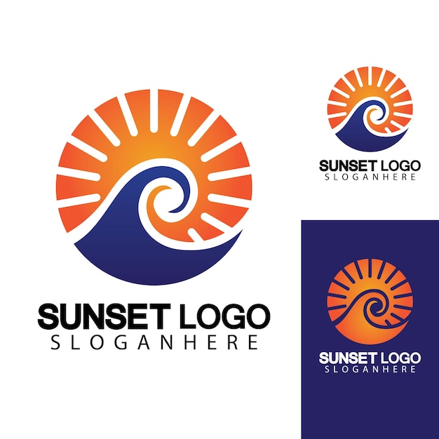 Vector plantilla de diseño de ilustración de vector de símbolo de logotipo de playa al atardecer