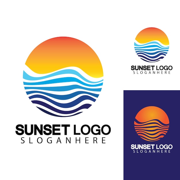 Plantilla de diseño de ilustración de vector de símbolo de logotipo de playa al atardecer