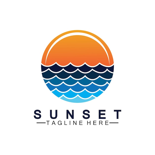 Vector plantilla de diseño de ilustración de vector de símbolo de logotipo de playa puesta de sol.