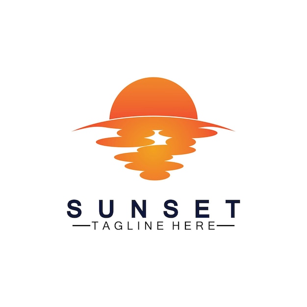 Plantilla de diseño de ilustración de vector de símbolo de logotipo de playa puesta de sol.