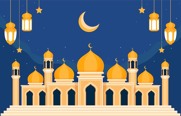 plantilla de diseño de ilustraciones vectoriales islámicas de mezquitas
