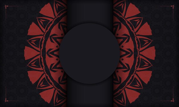 Plantilla para el diseño de impresión de postales con adornos abstractos. Banner de vector negro con adornos rojos griegos para su logo.