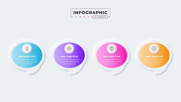 plantilla de diseño de infografía de burbuja de discurso de negocios vectorial con 4 pasos u opciones