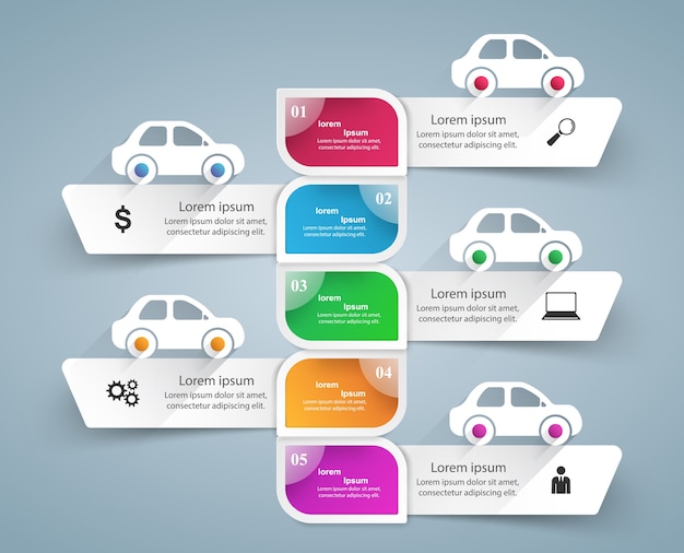 plantilla de diseño de infografía de carreteras e íconos de comercialización