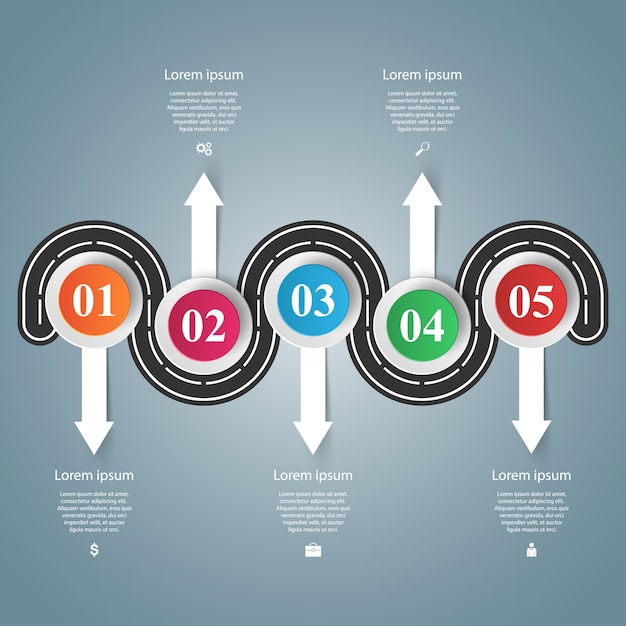 plantilla de diseño de infografía de carreteras e íconos de comercialización