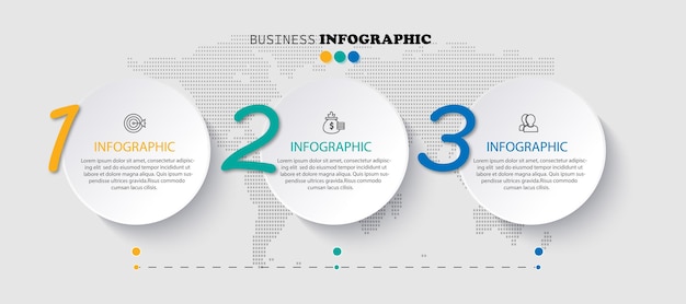 Plantilla de diseño de infografía empresarial con 3 opciones de pasos o procesos.