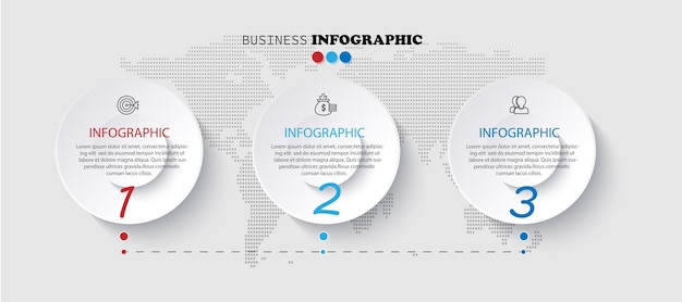 Plantilla de diseño de infografía empresarial con 3 opciones de pasos o procesos.