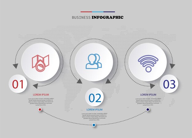 Plantilla de diseño de infografía empresarial con 3 opciones de pasos o procesos.