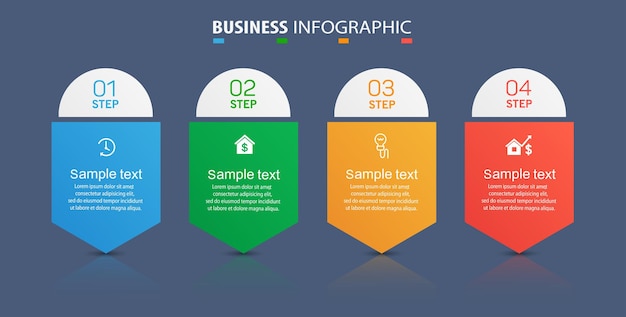 Plantilla de diseño de infografía empresarial con 4 opciones o pasos.