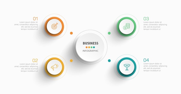 Plantilla de diseño de infografía empresarial con 4 pasos o procesos de opciones