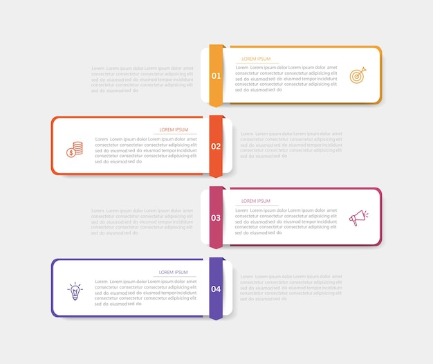 Plantilla de diseño de infografía empresarial con 4 pasos o procesos de opciones