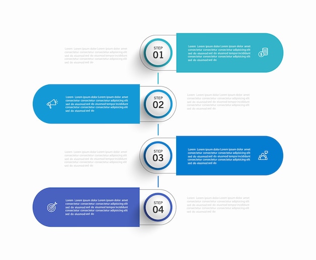 Plantilla de diseño de infografía empresarial con 4 pasos o procesos de opciones